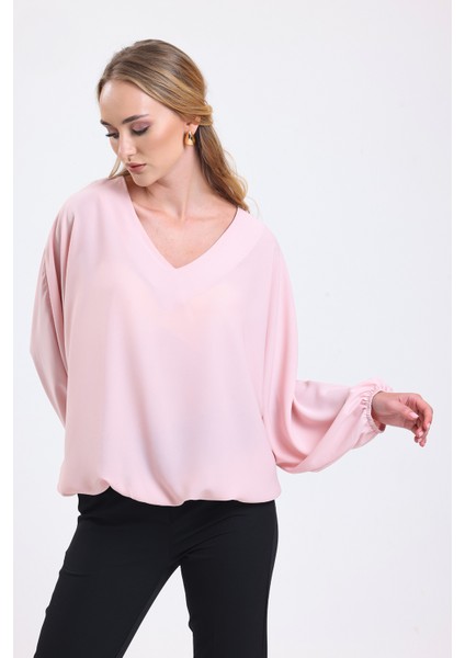 Yakası Pervazlı Etek Ucu Lastikli Jesika Bluz | BLZ34815