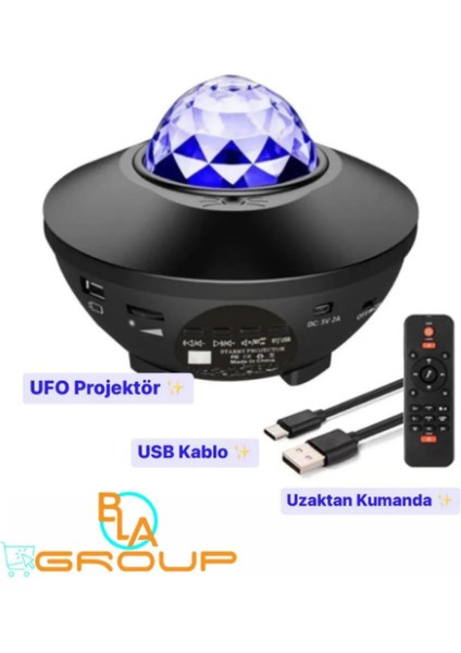 Bla Group Galaksi Gökyüzü Projektör Projeksiyon Ufo Bluetooth Hoparlör Gece Lambası