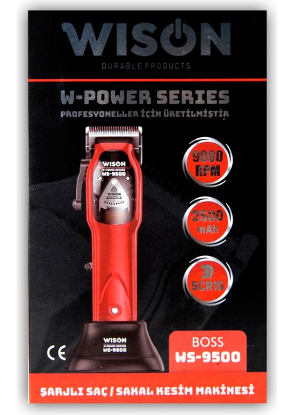 W-Power Serisi WS-9500 Profesyonel Yüksek Hız 9000 Rpm 2500 Mah 8 Taraklı Tıraş Makinesi