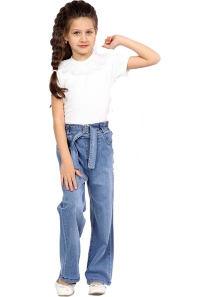 Kız Çocuk Bluzu Dantelli Ceketli Kot Pantolonlu Kiremit Renk 3lü Takım fiyatları