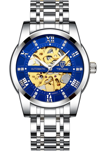 T9005A.05 Mekanik Saat Paslanmaz Çelik Altın Metral Bilezik Kayışı Orologio Meccanico Tourbillon Automatique Şeffaf Erkekler Otomatik Mekanik Saat (Yurt Dışından)