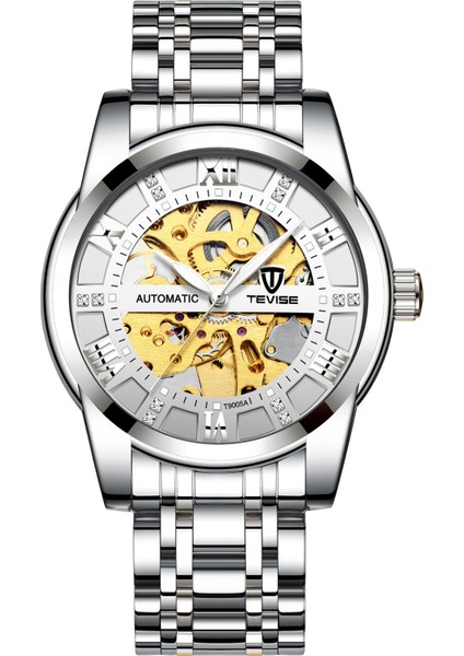 T9005A.05 Mekanik Saat Paslanmaz Çelik Altın Metral Bilezik Kayışı Orologio Meccanico Tourbillon Automatique Şeffaf Erkekler Otomatik Mekanik Saat (Yurt Dışından)