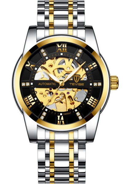 T9005A.05 Mekanik Saat Paslanmaz Çelik Altın Metral Bilezik Kayışı Orologio Meccanico Tourbillon Automatique Şeffaf Erkekler Otomatik Mekanik Saat (Yurt Dışından)