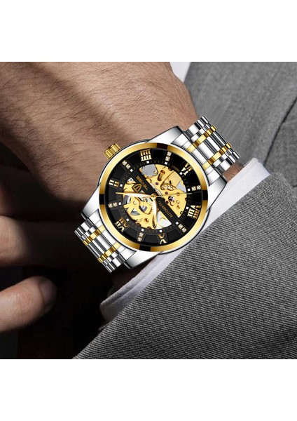 T9005A.05 Mekanik Saat Paslanmaz Çelik Altın Metral Bilezik Kayışı Orologio Meccanico Tourbillon Automatique Şeffaf Erkekler Otomatik Mekanik Saat (Yurt Dışından)