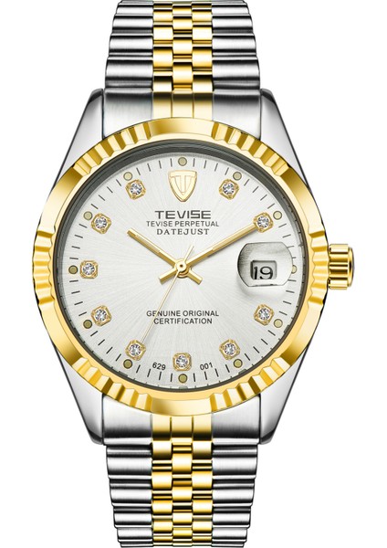 629-001 Elmas Altın ve Beyaz Çelik Kemer Mekanik Saatler Su Geçirmez Iş Takvimi Izle Basit Paslanmaz Çelik Saat Otomatik Mekanik Saat Erkekler (Yurt Dışından)