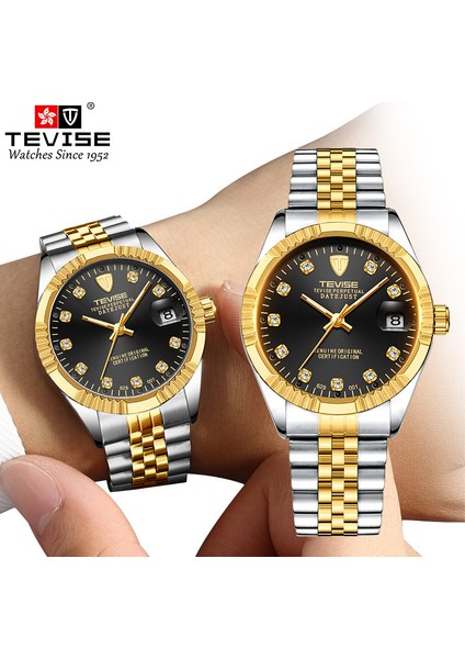 629-001 Elmas Altın ve Beyaz Çelik Kemer Mekanik Saatler Su Geçirmez Iş Takvimi Izle Basit Paslanmaz Çelik Saat Otomatik Mekanik Saat Erkekler (Yurt Dışından) fiyatları