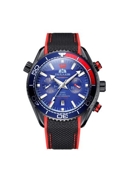 Mavi Siyah Paulareis Otomatik Mekanik Saat Chronograph Kol Saati Erkekler Moda Kol Saatleri Kanvas Kayış 2020 Silikon Alaşım Yuvarlak 3ATM (Yurt Dışından)