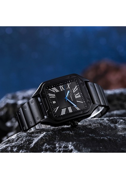 #4 Spor/klasik Kare Ince Taş Lüks Otomatik Tarih Bilek Saatleri Erkekler Tam Vidalı Paslanmaz Çelik Erkek Özel Özel Etiket Mekanik Saat (Yurt Dışından)