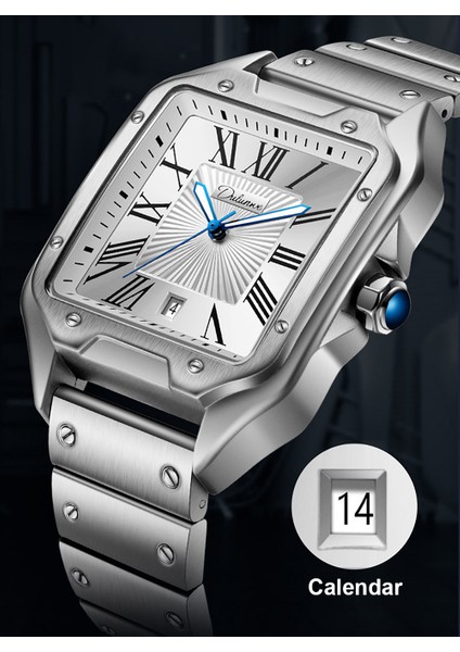 #4 Spor/klasik Kare Ince Taş Lüks Otomatik Tarih Bilek Saatleri Erkekler Tam Vidalı Paslanmaz Çelik Erkek Özel Özel Etiket Mekanik Saat (Yurt Dışından) indirimleri