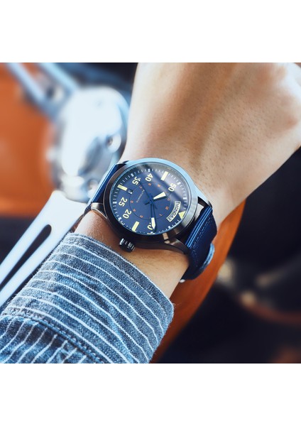 Yeşil Otomatik Hareket Moda Mavi Yeni Erkek Otomatik Mekanik Saat Vintage Lüks Alman Erkek Kanvas Kayış Su Geçirmez Saatler (Yurt Dışından)