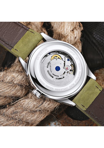 Yeşil Otomatik Hareket Moda Mavi Yeni Erkek Otomatik Mekanik Saat Vintage Lüks Alman Erkek Kanvas Kayış Su Geçirmez Saatler (Yurt Dışından)