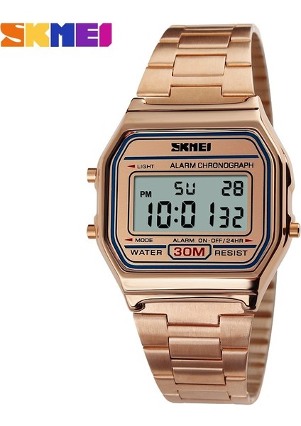 Rose Skmei 1123 Erkekler LED Dijital Saat Moda Rahat Spor Saatler Paslanmaz Çelik Relojes Masculino Su Geçirmez Kol Saatleri (Yurt Dışından)