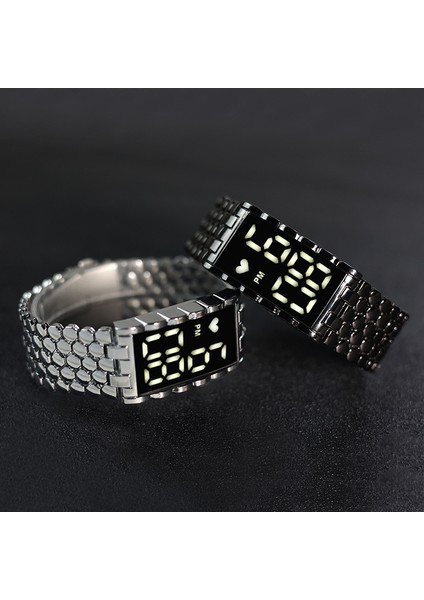 Stil 1 Modern Son Lüks Adam Demir Metal LED Samuray Izle Erkekler Için Yeni LED Bilezik Dijital Elektronik Kol Saati (Yurt Dışından)