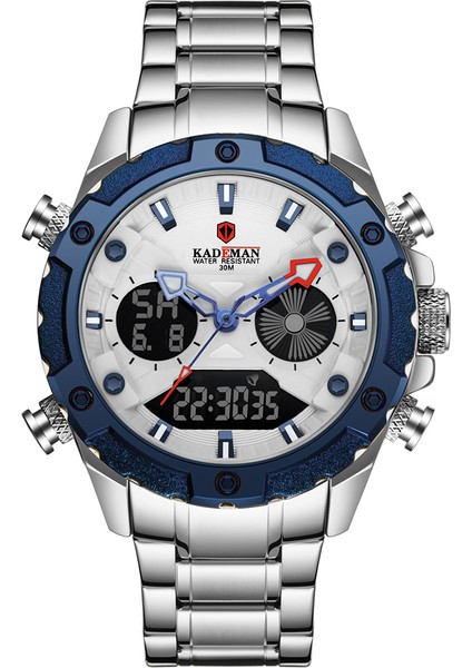 LDM472102 Kademan 9049 Modern Adam Çift Ekran Izle LED Analog Su Geçirmez Lüks Çelik Erkek Saatler Dijital (Yurt Dışından)