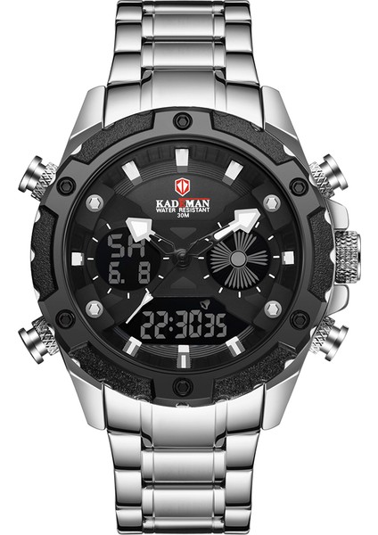 LDM472102 Kademan 9049 Modern Adam Çift Ekran Izle LED Analog Su Geçirmez Lüks Çelik Erkek Saatler Dijital (Yurt Dışından)