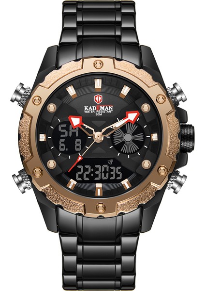 LDM472102 Kademan 9049 Modern Adam Çift Ekran Izle LED Analog Su Geçirmez Lüks Çelik Erkek Saatler Dijital (Yurt Dışından)