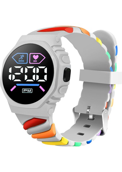 Gri Moda LED Elektronik Saat Çocuklar Için Dijital Saat Öğrencileri Yaratıcı Doğa Sporları Yuvarlak Çocuk Elektronik Saat Gökkuşağı Cam 8mm (Yurt Dışından)