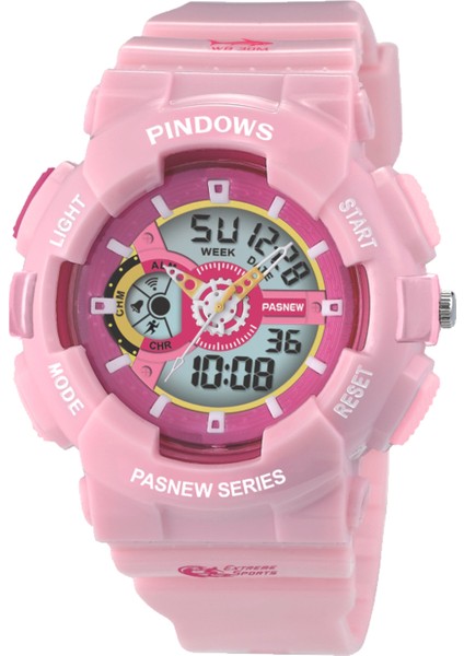 Pembe Pindows Elektronik Çift Ekran Spor LED Işık El Dijital Çocuklar Elektronik Alarm 8 Alarm Izle ve Su Geçirmez LED Saat Seti (Yurt Dışından)
