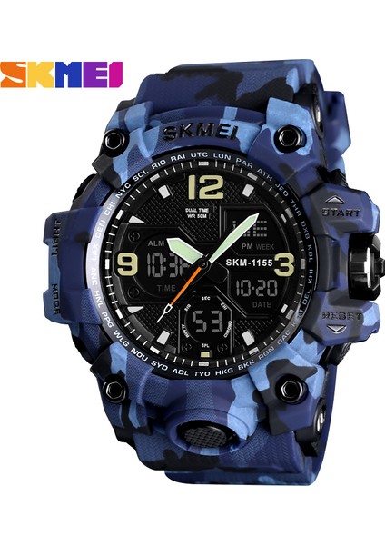 Mavi Camo Skmei 1155B Atletik Saatler Sıcak Rahat Reçel Tangan Analog Dijital Saat Kamuflaj Yeşil Spor Erkekler Kol Saati Relogio (Yurt Dışından)