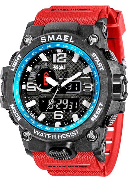 Kırmızı Üst Satış Smael 1545D Dijital Saatler Su Geçirmez Çift Hareket Dijital ve Analog Saat Erkek Spor Saat Jam Tangan (Yurt Dışından)
