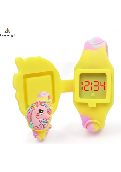 Stil 4 Karikatür/tek Boynuzlu At Şekli Moda Silikon Unicorn Pop Dijital Saat Kamuflaj LED Ekran Kol Saati Çocuklar Için Hediye (Yurt Dışından)