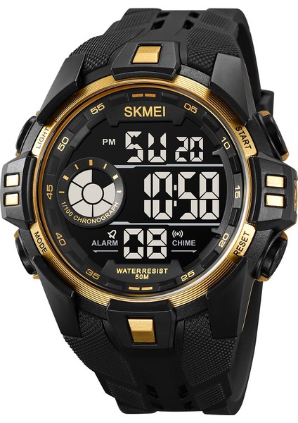 Altın Dijital Saat Özel Logo 2123 5ATM Su Geçirmez Reloj Yuvarlak Beyaz Renk Erkekler Kronograf Çift Zamanlı Ekran Açık Spor Dijital Saat (Yurt Dışından)