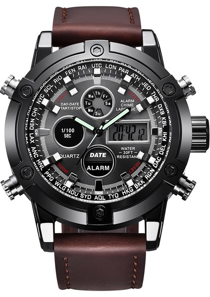 Kahve Moda Lüks Izle Lüks LED Spor Chronograph Dijital Saatler Çelik Otomatik Erkek Çalar Saat Kol Saati Saatler Erkekler Bilek (Yurt Dışından)