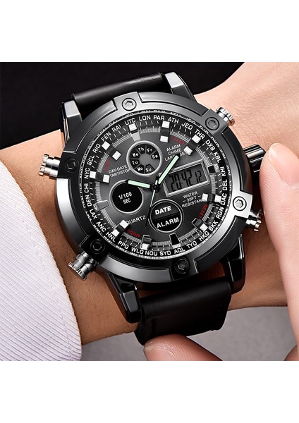 Kahve Moda Lüks Izle Lüks LED Spor Chronograph Dijital Saatler Çelik Otomatik Erkek Çalar Saat Kol Saati Saatler Erkekler Bilek (Yurt Dışından)