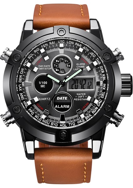 Kahve Moda Lüks Izle Lüks LED Spor Chronograph Dijital Saatler Çelik Otomatik Erkek Çalar Saat Kol Saati Saatler Erkekler Bilek (Yurt Dışından)