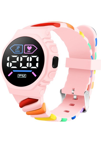 Pembe Moda LED Elektronik Saat Çocuklar Için Dijital Saat Öğrencileri Yaratıcı Doğa Sporları Yuvarlak Çocuk Elektronik Saat Gökkuşağı Cam 8mm (Yurt Dışından)