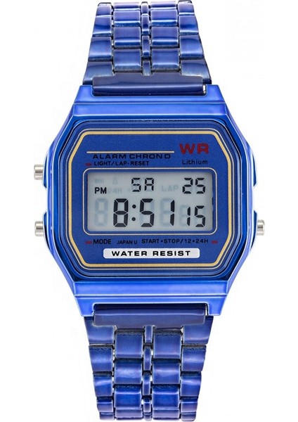 Siyah 100 Metalik Kaplama Chrono LED Saatler Paslanmaz Çelik Kare Çok Fonksiyonlu Dijital Saatler Erkekler Spor (Yurt Dışından)