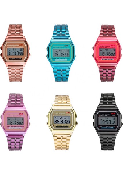 Siyah 100 Metalik Kaplama Chrono LED Saatler Paslanmaz Çelik Kare Çok Fonksiyonlu Dijital Saatler Erkekler Spor (Yurt Dışından)