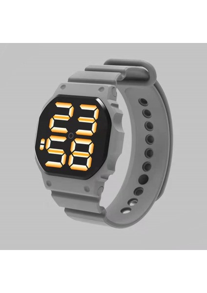 Gri Kare Şekli Sevimli Silika Jel Kayış Çocuklar LED Saatler Su Geçirmez Dijital Spor Sevgilisi Saat Reloj De Hombre Için Dijital Saatler (Yurt Dışından)