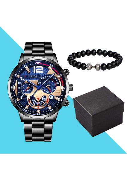 Model 6 Sıcak 2023 Trend 2 Adet Klasik Üç Göz Takvim Pointer Erkek Izle Spor Aydınlık Halter Bilezik Kuvars Izle Set (Yurt Dışından)