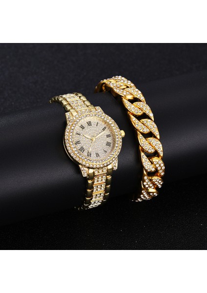 1 Kutu ile Lüks YUSA416 2 Adet Set Elmas Izle Bayan Roma Numaraları Quartz Saat Kadınlar Için Parlak Aksesuarlar Bilezik (Yurt Dışından)