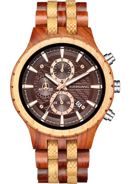 KUN1211 Kunhuang 1033 Kişiselleştirilmiş Erkek Kuvars Saatler Ahşap Kayış Chrono Lüks Ahşap Saat Özel Logo (Yurt Dışından)