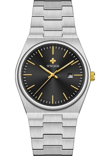 Gümüş Altın Wwoor S901WATCH Sıcak Satış Wwoor S901 Erkek Kol Saati Iş Yuvarlak Tarih Paslanmaz Çelik Saat Safir Kristal Kuvars Saatler (Yurt Dışından)