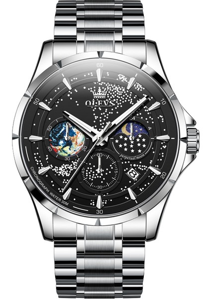 Çelik-Gümüş Mavi Kuvars Izle Oem Özel Logo Ay Lüks Faz Lüks Moda Çok Fonksiyonlu Reloj Su Geçirmez Kronograf Izle Erkekler Için Kuvars Saatler (Yurt Dışından) fiyatları