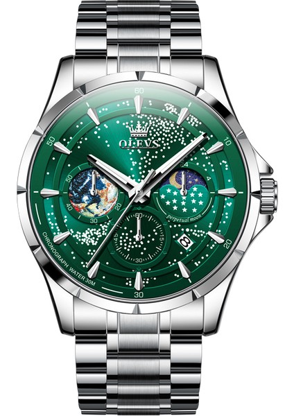 Çelik-Gümüş Mavi Kuvars Izle Oem Özel Logo Ay Lüks Faz Lüks Moda Çok Fonksiyonlu Reloj Su Geçirmez Kronograf Izle Erkekler Için Kuvars Saatler (Yurt Dışından) modelleri