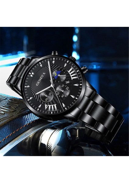 Siyah Lüks YUSA414 4 Adet Set Paslanmaz Çelik Analog Kol Saati Erkekler ve Bilezik Montre Homme Siyah Kuvars Izle Bilezik (Yurt Dışından) modelleri