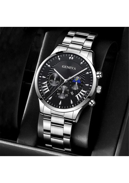 Siyah Lüks YUSA414 4 Adet Set Paslanmaz Çelik Analog Kol Saati Erkekler ve Bilezik Montre Homme Siyah Kuvars Izle Bilezik (Yurt Dışından) fırsatları
