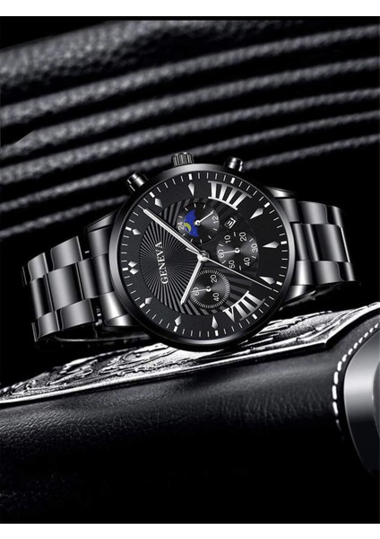 Siyah Lüks YUSA414 4 Adet Set Paslanmaz Çelik Analog Kol Saati Erkekler ve Bilezik Montre Homme Siyah Kuvars Izle Bilezik (Yurt Dışından) indirimleri