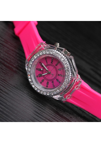 Rosered LED Işıklı Moda Taklidi Büyük Arama Silikon Bant Analog Saat Temizle Vaka Kuvars Saatler Çocuklar Için LED Işık Izle (Yurt Dışından)