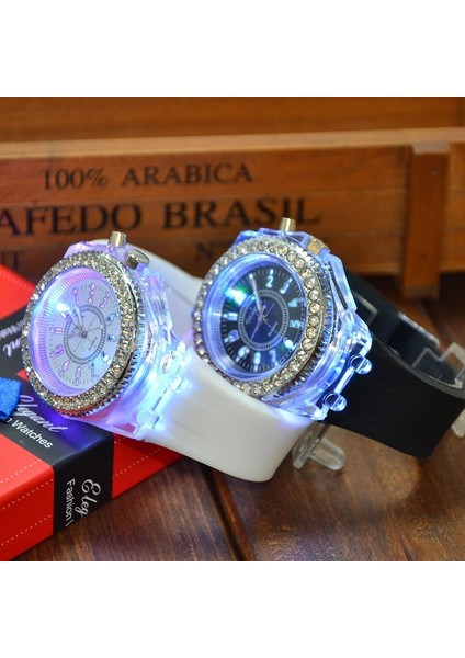Rosered LED Işıklı Moda Taklidi Büyük Arama Silikon Bant Analog Saat Temizle Vaka Kuvars Saatler Çocuklar Için LED Işık Izle (Yurt Dışından)