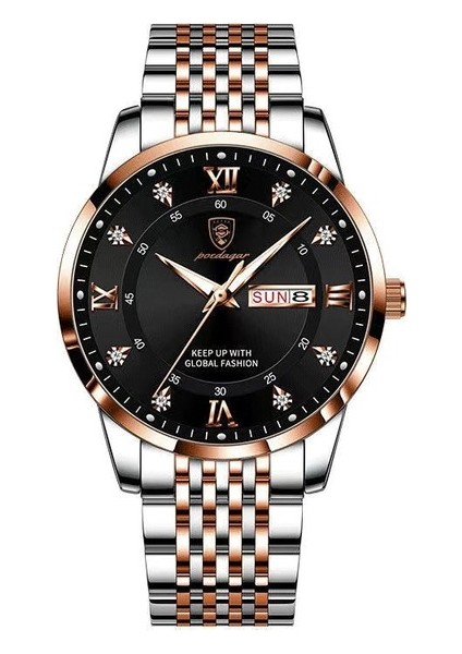 Erkekler-Rose Poedagar 836 Erkekler Izle Moda Iş Lüks Saat Takvimli Erkek Çelik Bant Spor Su Geçirmez Aydınlık Adam Kuvars Saatler (Yurt Dışından)