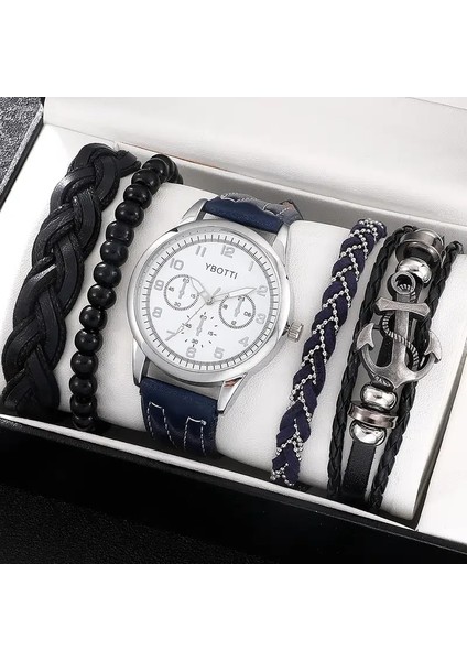 Kutu Lüks YUSA437 Erkekler Trendy Vintage Yuvarlak Işaretçi Kuvars Izle 4 Adet Bilezik ile Erkekler Için Doğum Günü Hediyesi (Yurt Dışından) fiyatları