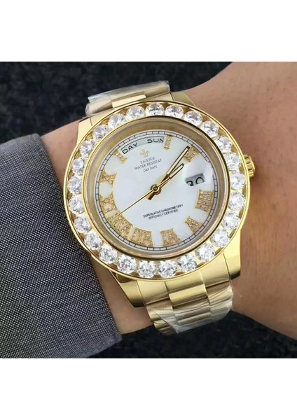 LM015.06 Lgxige LM015 Lüks Altın Erkek Kuvars Izle Şık Paslanmaz Çelik Bant Su Geçirmez Tarih Ekranı Büyük Iş Bilek Saati (Yurt Dışından)