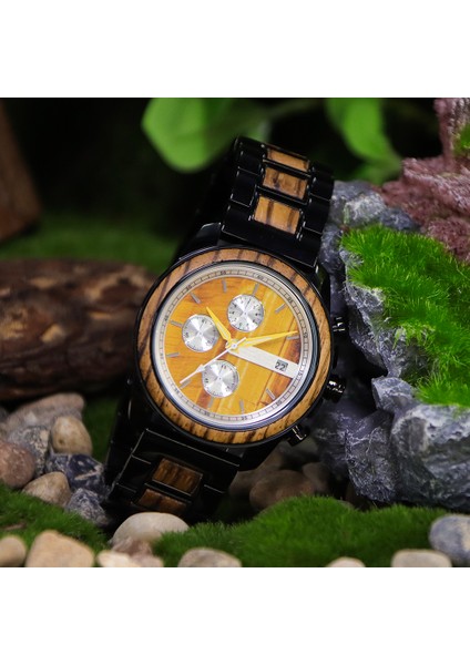 Siyah D8101 Ahşap Izle Erkekler Lüks Ahşap Saatler Erkekler Spor Takvim Saat Chronograph Kuvars Saatler (Yurt Dışından) modelleri