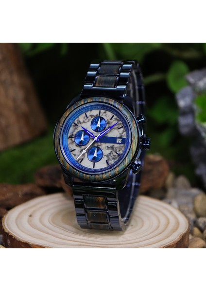 Siyah D8101 Ahşap Izle Erkekler Lüks Ahşap Saatler Erkekler Spor Takvim Saat Chronograph Kuvars Saatler (Yurt Dışından) fırsatları