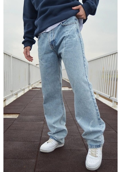 Buz Mavi Şimşek Desenli Baggy Pantolon